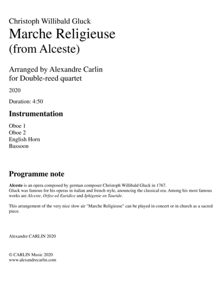 Marche Religieuse (from Alceste) by Gluck - Arranged for Double-Reed Quartet image number null