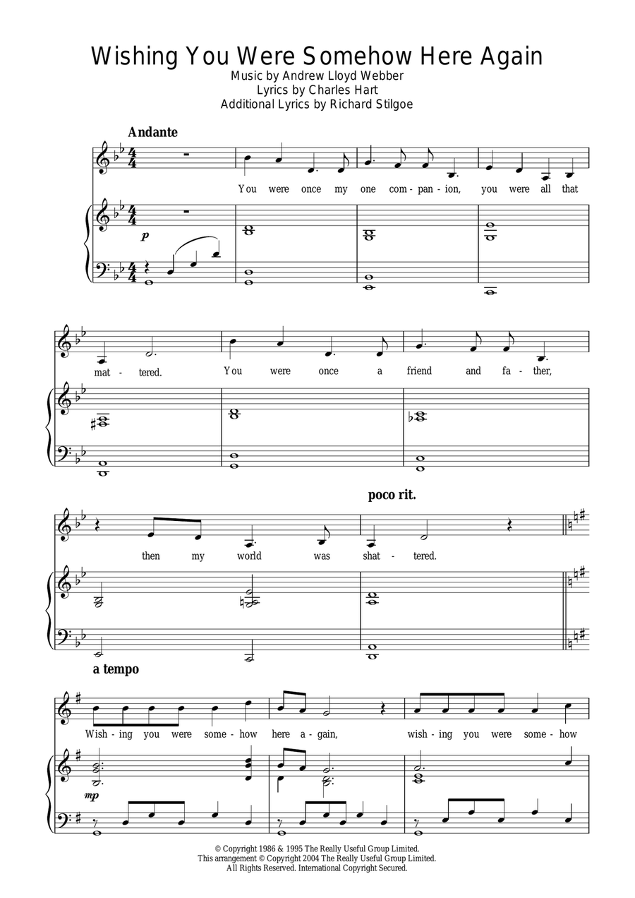 Wishing You Were Somehow Here Again (from The Phantom Of The Opera) Piano, Vocal, Guitar scores gallery preview page 1