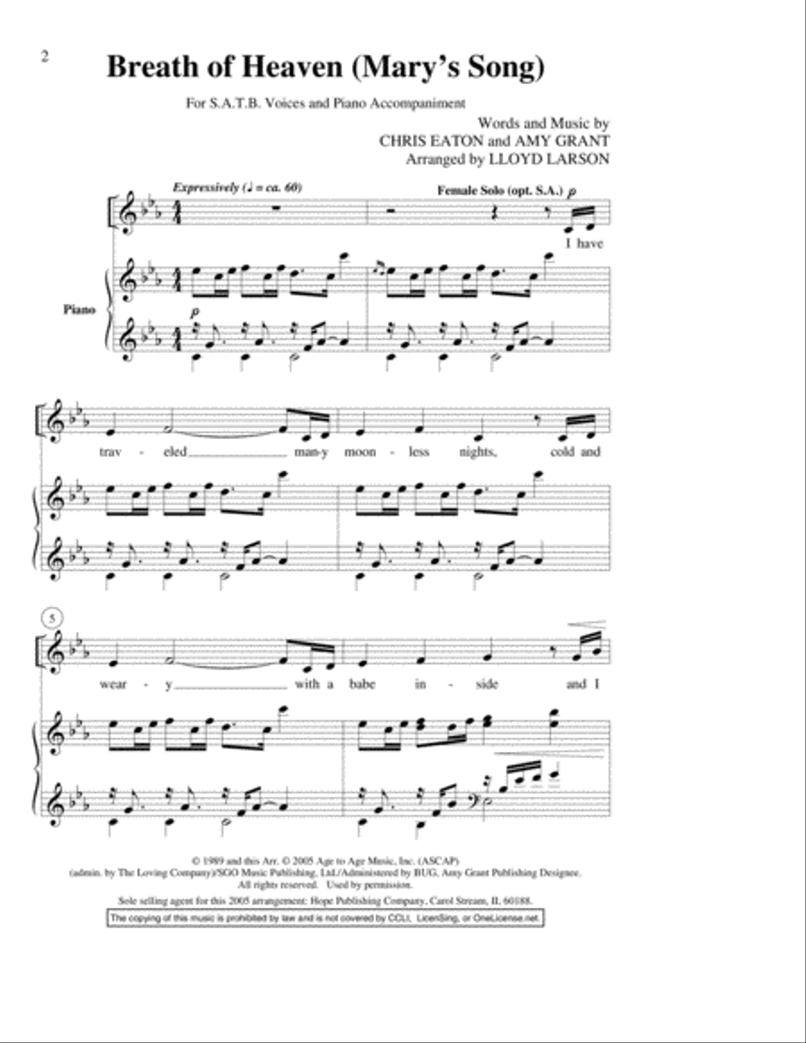 Breath of Heaven (Mary's Song) 4-Part scores gallery preview page 2