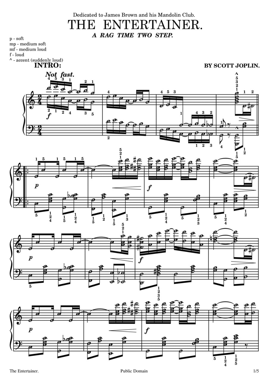 THE ENTERTAINER (Original by Scott Joplin) Grade 7 Level Self Learning Series with note names Easy Piano scores gallery preview page 1