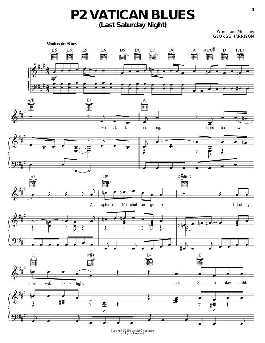 P2 Vatican Blues (Last Saturday Night) Piano, Vocal, Guitar scores gallery preview page 1