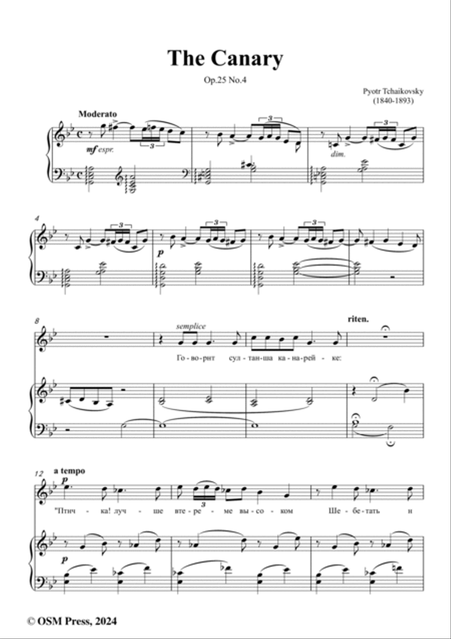 Tchaikovsky-The Canary,in g minor,Op.25 No.4 Voice scores gallery preview page 2