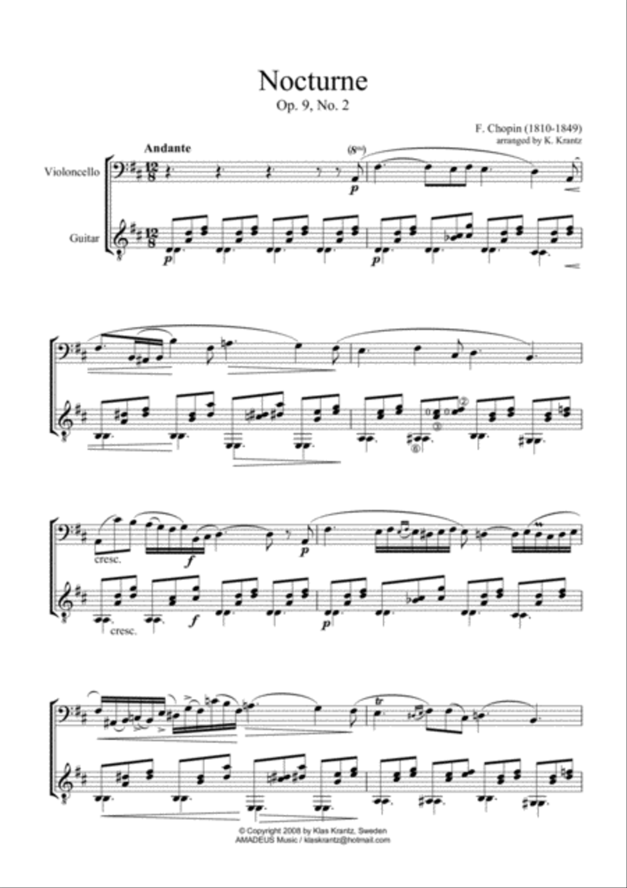 Nocturne Op. 9 No. 2 for cello and guitar (abridged) String Duet scores gallery preview page 3