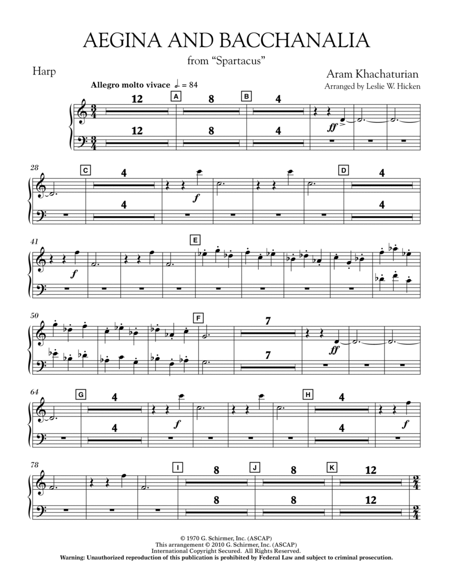 Aegina and Bacchanalia (from Spartacus) - Harp Harp scores gallery preview page 1