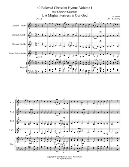 40 Beloved Christian Hymns Volume I (for Clarinet Quartet and optional Organ) image number null