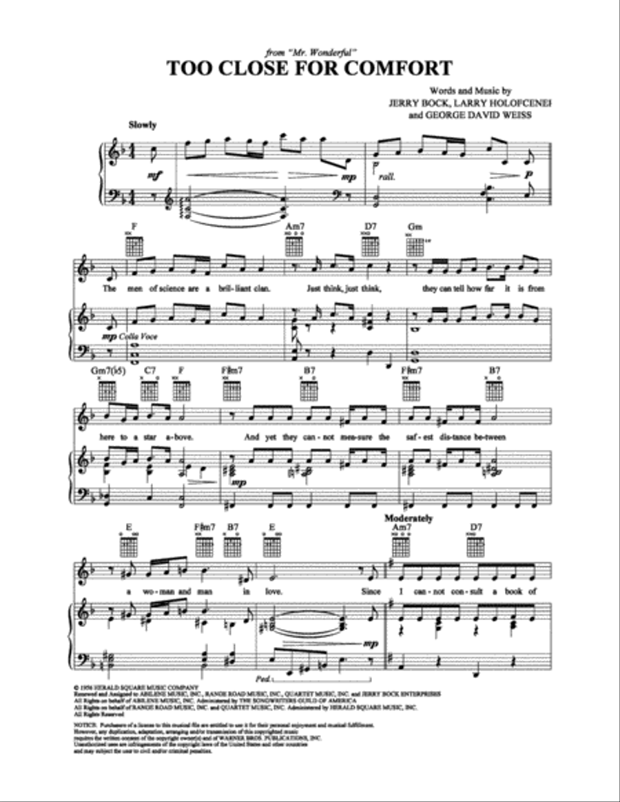 Too Close for Comfort Piano, Vocal, Guitar scores gallery preview page 1