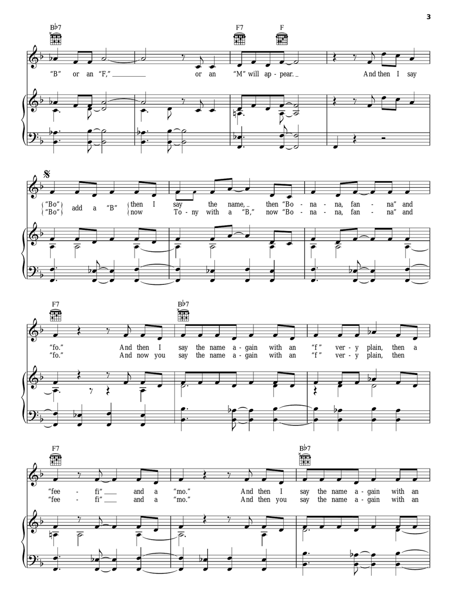 The Name Game Piano, Vocal, Guitar scores gallery preview page 3