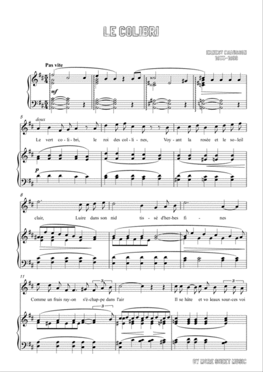 Chausson-Le colibri in D Major,for voice and piano Voice Solo scores gallery preview page 3