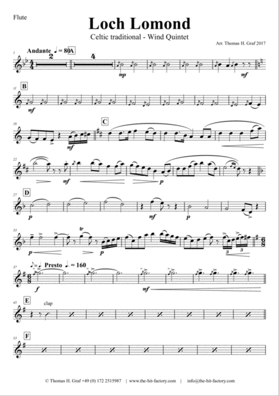 Loch Lomond - Celtic Traditional - Wind Quintet Woodwind Quintet scores gallery preview page 5