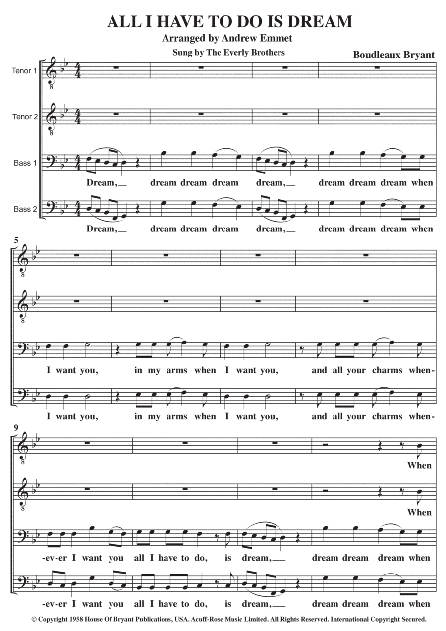 All I Have To Do Is Dream TTBB scores gallery preview page 1