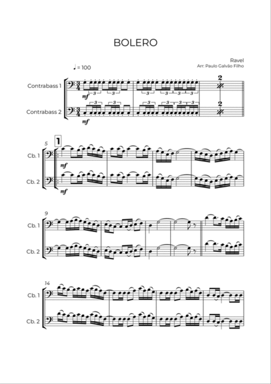 BOLERO - RAVEL - CONTRABASS DUET String Duet scores gallery preview page 2