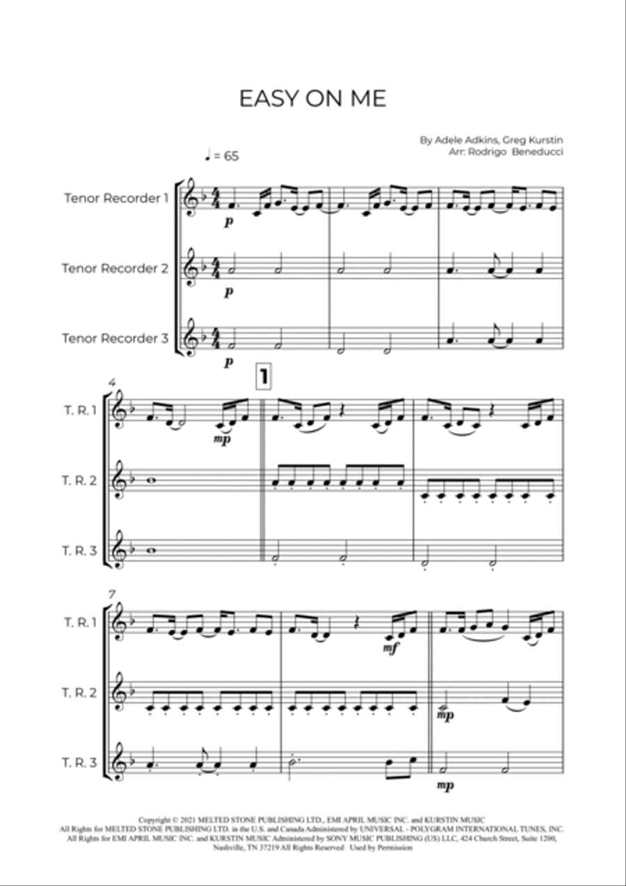 Easy On Me Tenor Recorder scores gallery preview page 2