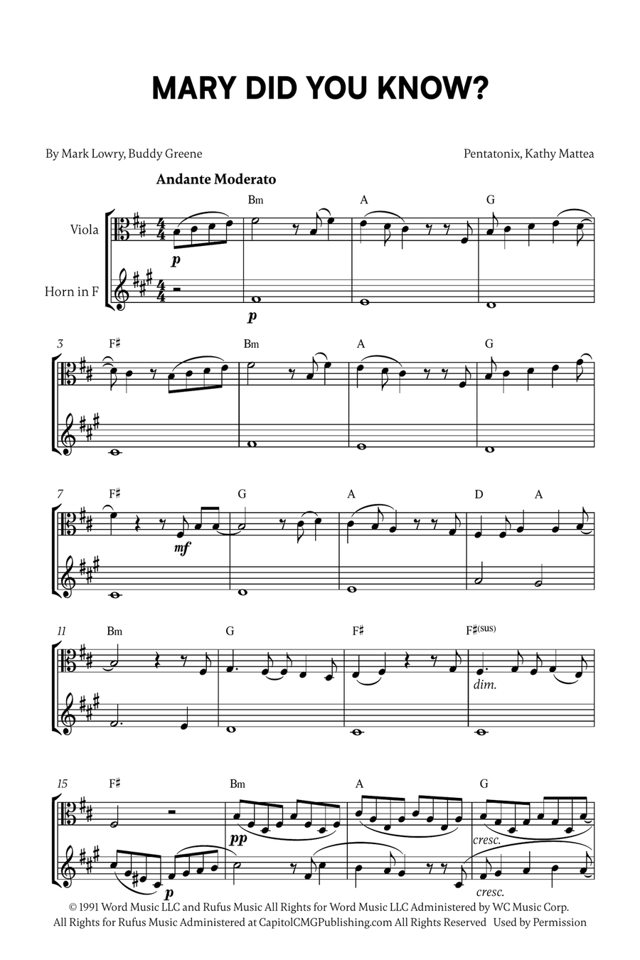Mary, Did You Know? Horn scores gallery preview page 1