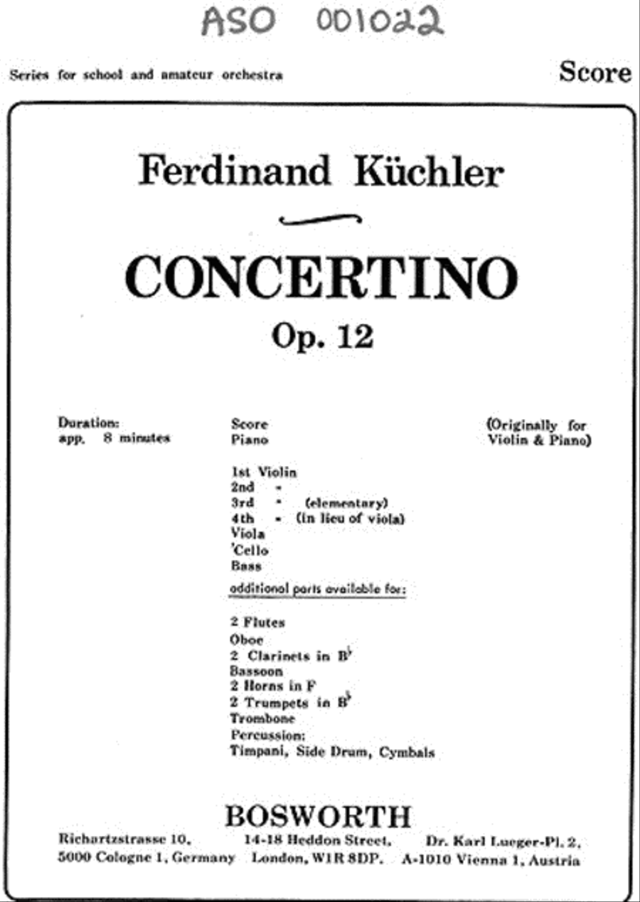 Ferdinand Küchler: Concertino In D Op.12 Orchestra scores gallery preview page 1