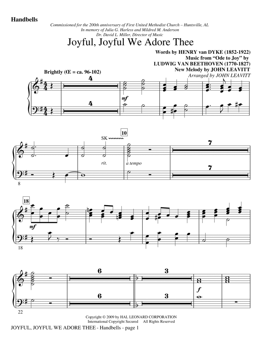 Joyful, Joyful, We Adore Thee - Handbells Choir scores gallery preview page 1