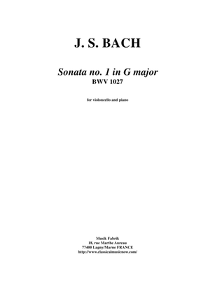 Book cover for J. S. Bach: "Viola da Gamba" Sonata no. 1 in G major, BWV 1027, for cello and piano