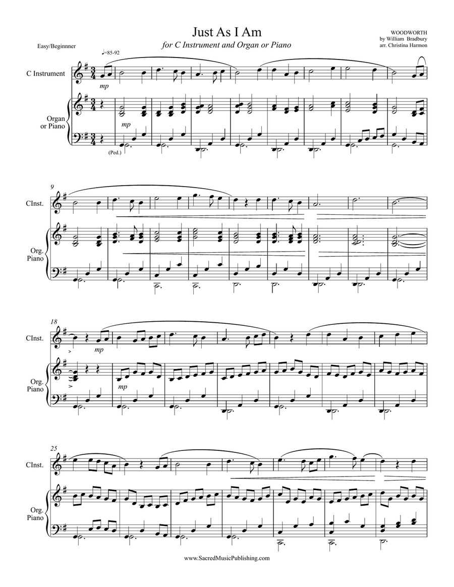 Just As I Am – C Instrument and Organ or Piano Woodwind Duet scores gallery preview page 1