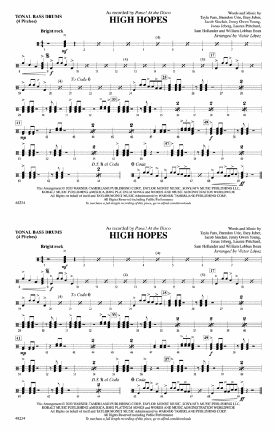 High Hopes: Tonal Bass Drum Marching Band scores gallery preview page 1