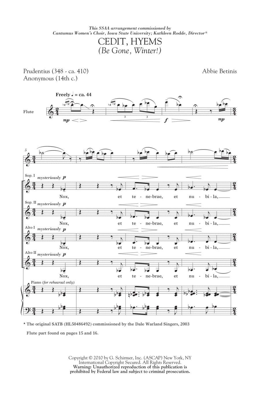 Cedit, Hyems (Be Gone, Winter!) SSA scores gallery preview page 1