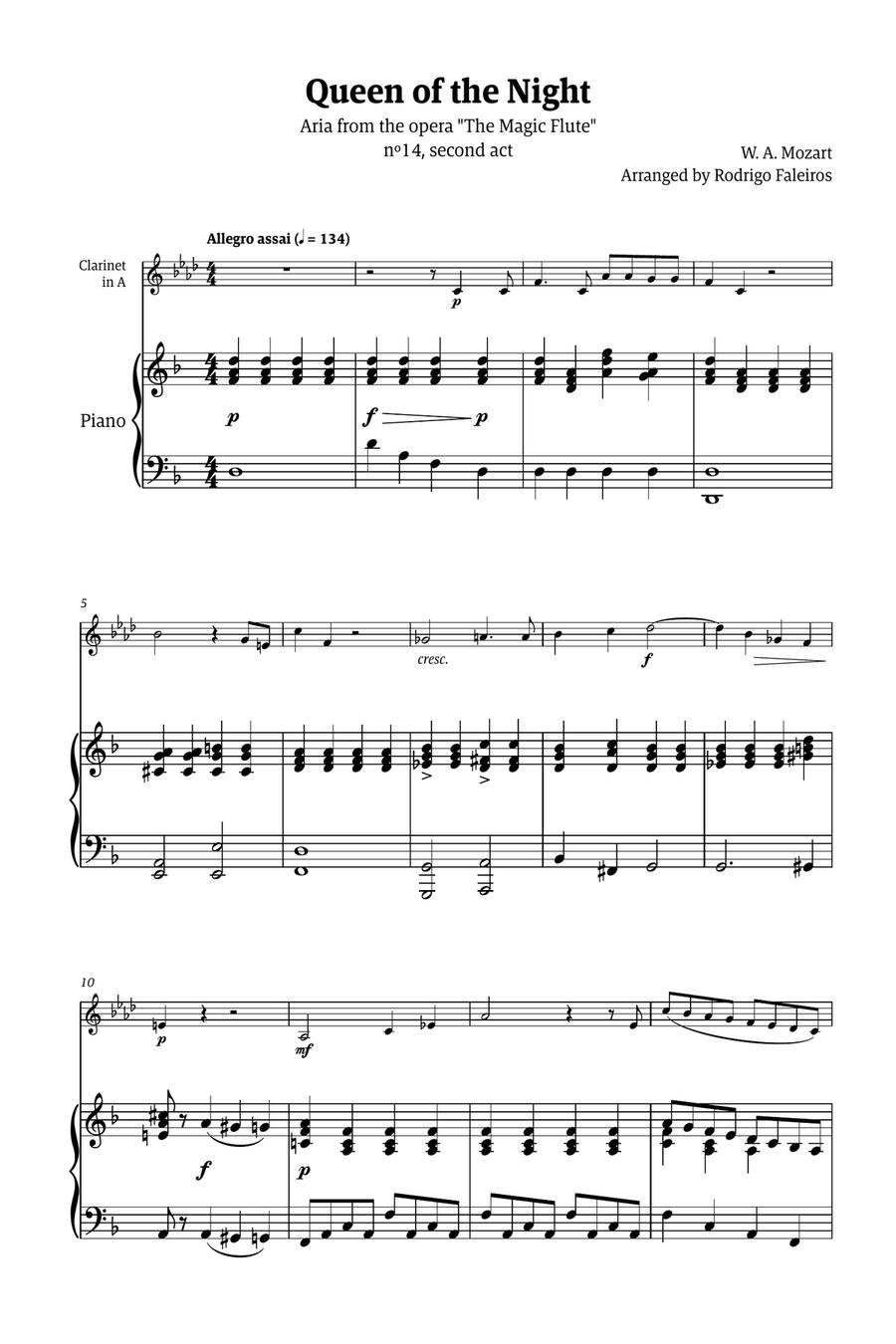 Queen of the Night - for solo clarinet in A (with piano) Chamber Music scores gallery preview page 1