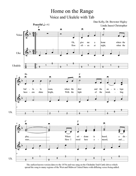 Home on the Range for Ukulele and Voice with Yodel with TAB Voice - Digital Sheet Music