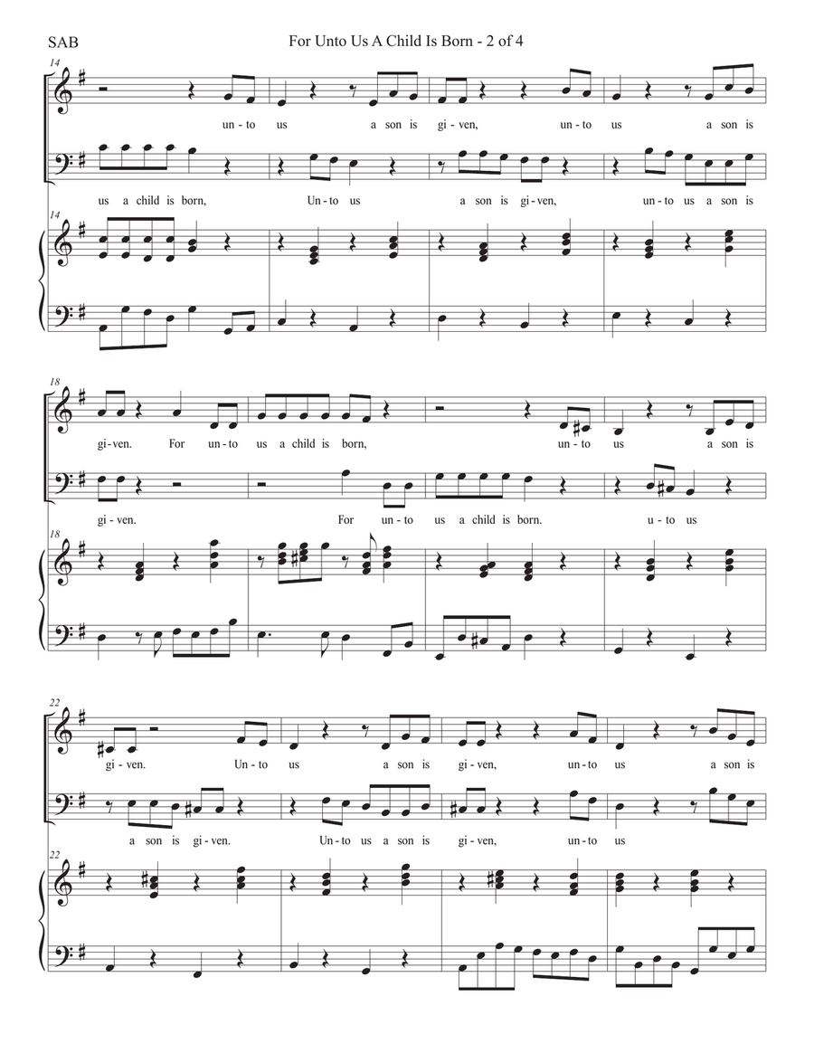 For Unto Us - The Messiah for Young Voices (SAB) 3-Part scores gallery preview page 2