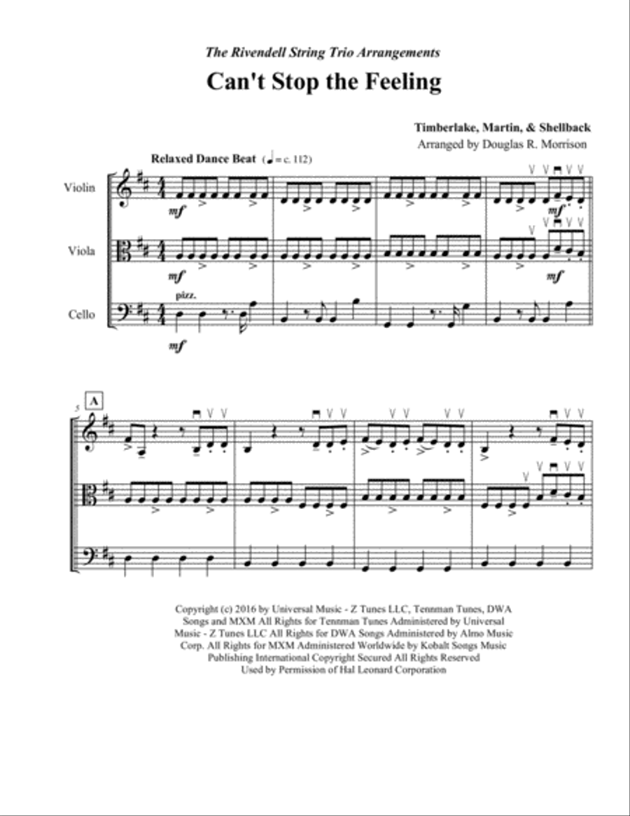 Can't Stop The Feeling from TROLLS String Trio scores gallery preview page 2