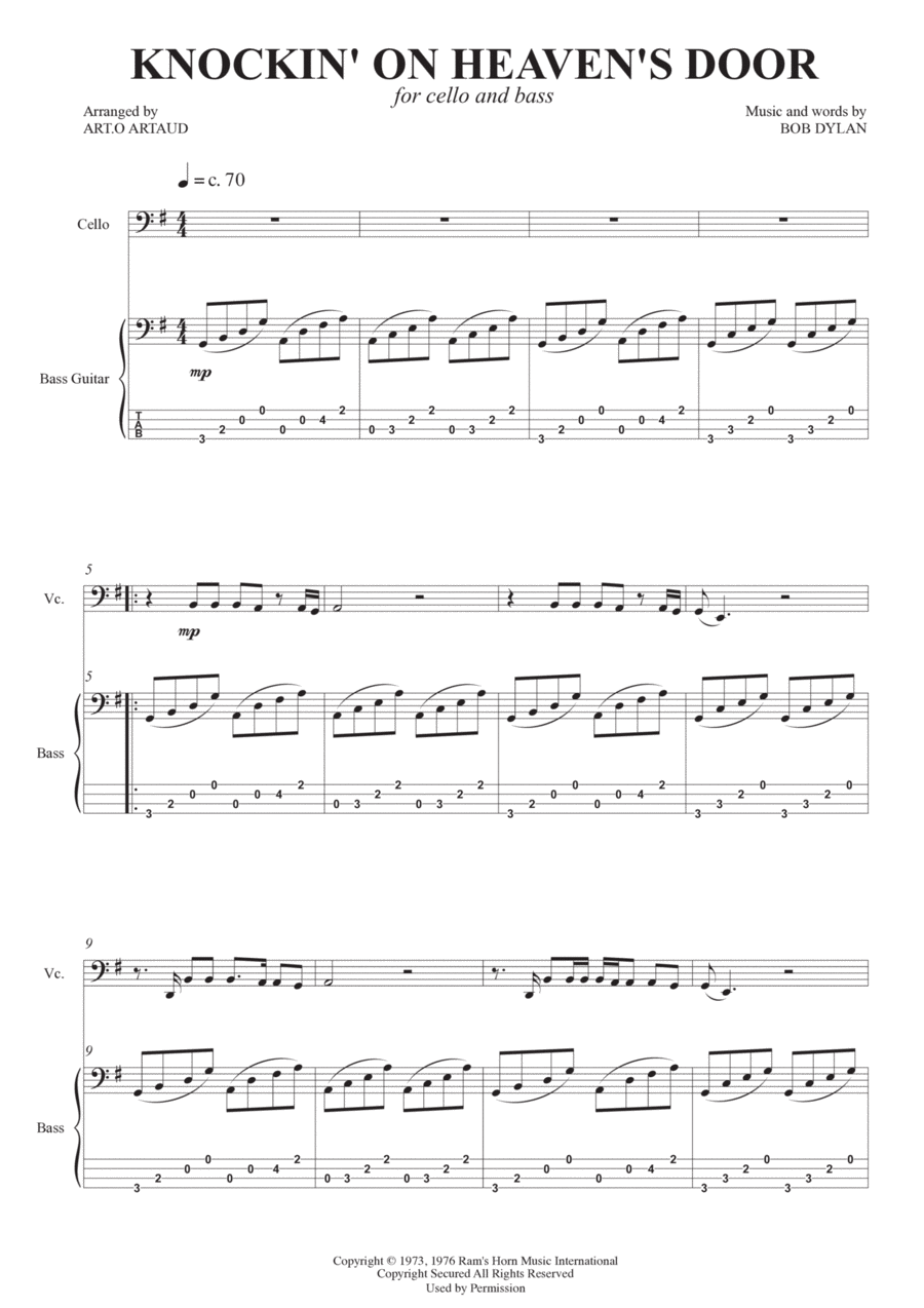 Knockin' On Heaven's Door String Duet scores gallery preview page 1