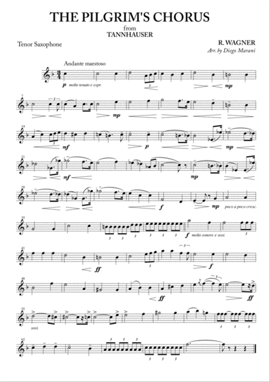 The Pilgrim's Chorus for Saxophone Quartet Saxophone Quartet scores gallery preview page 2