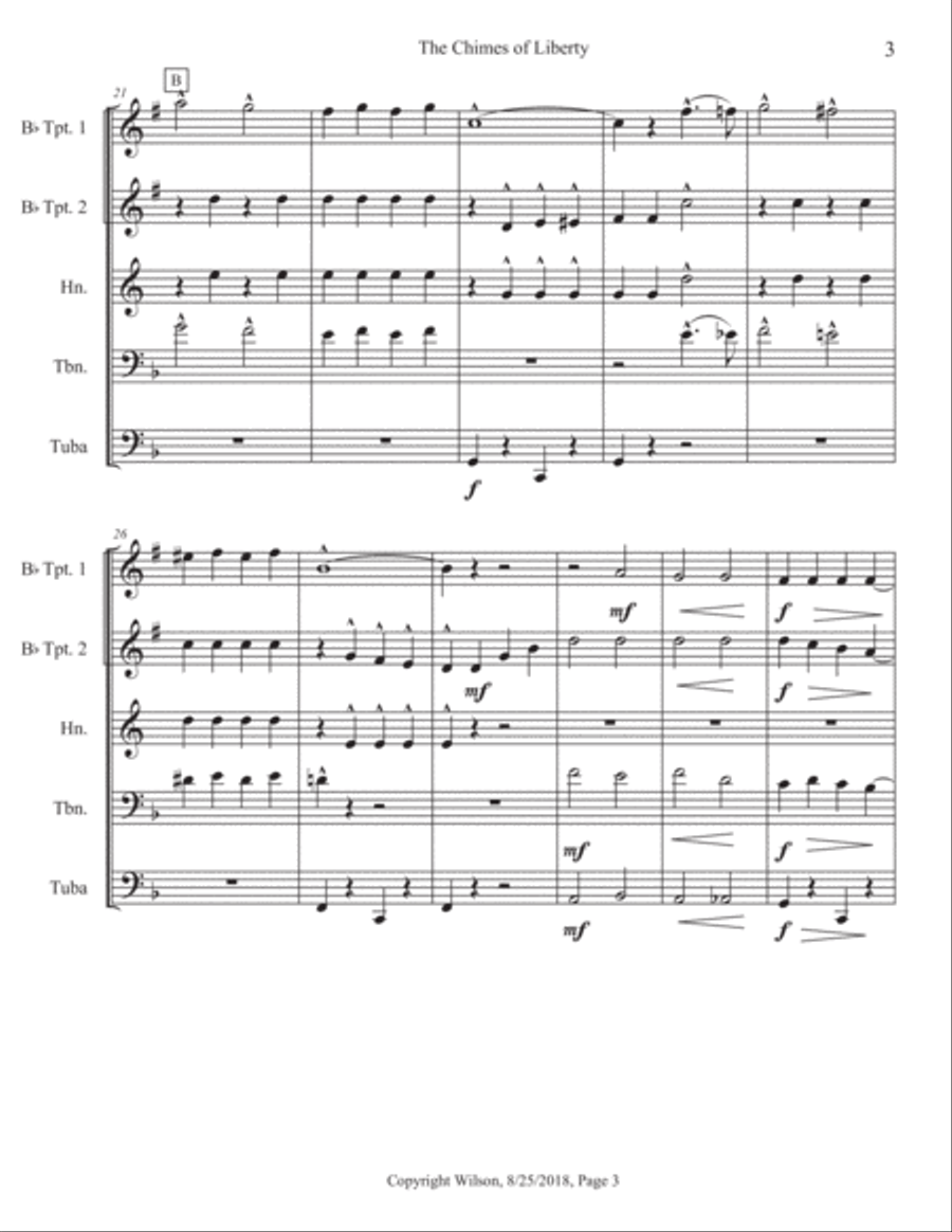 The Chimes of Liberty Brass Quintet scores gallery preview page 4