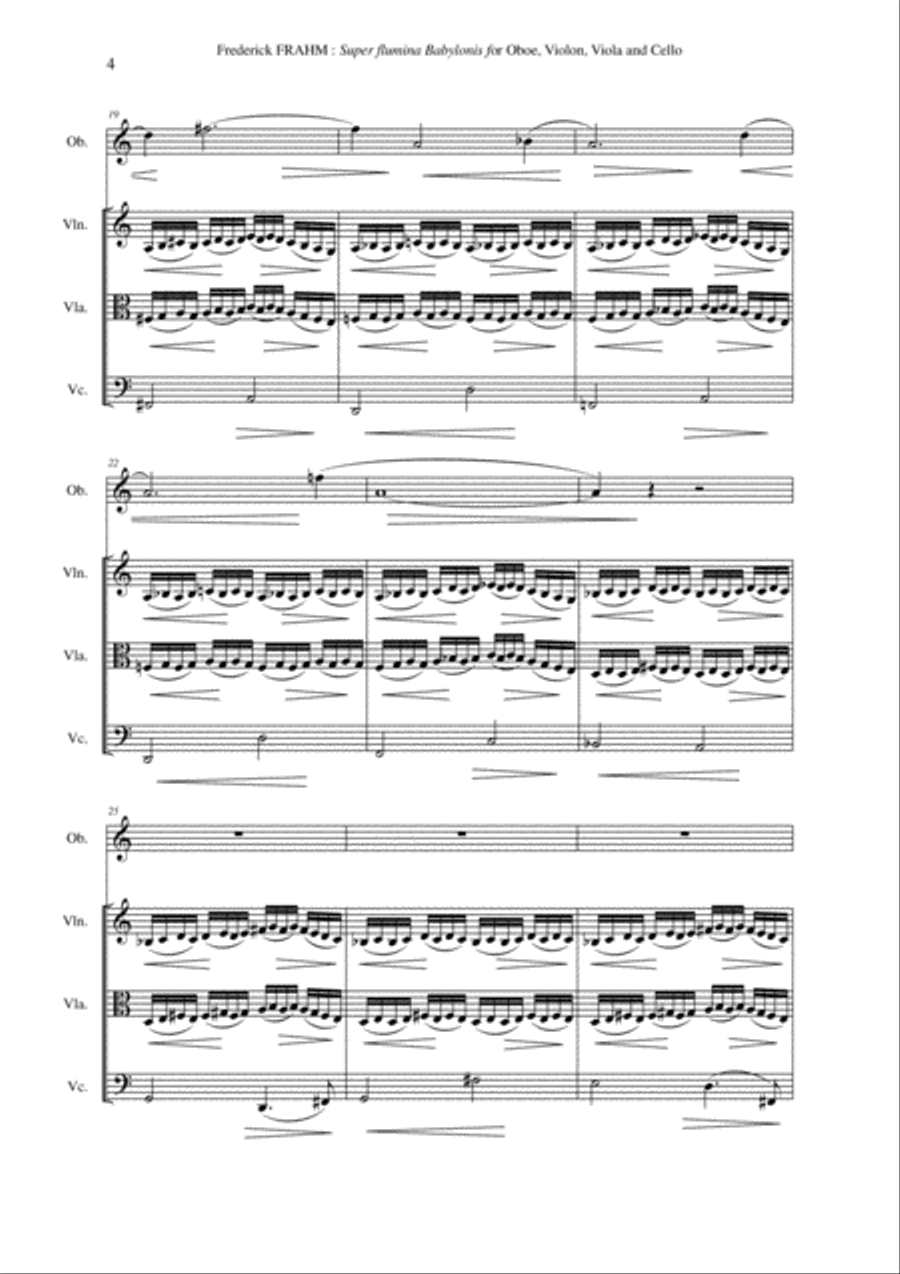 Frederick Frahm: Super flumina Babylonis for Oboe, Violon, Viola and Cello Small Ensemble scores gallery preview page 4