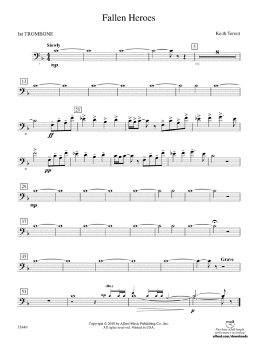 Fallen Heroes: 1st Trombone Concert Band scores gallery preview page 1