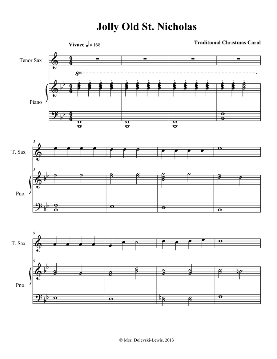 Jolly Old St. Nicholas: B flat Saxes Tenor Saxophone scores gallery preview page 2