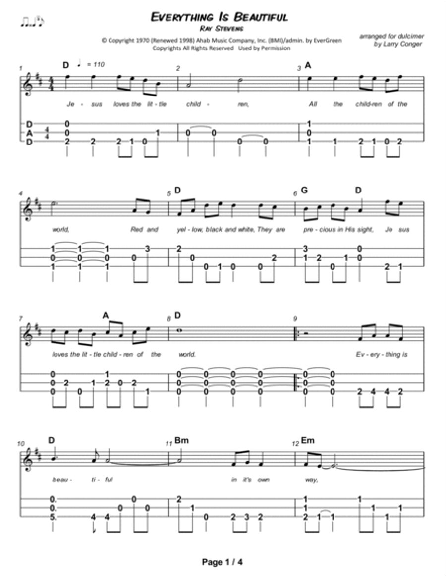 Everything Is Beautiful Dulcimer scores gallery preview page 2