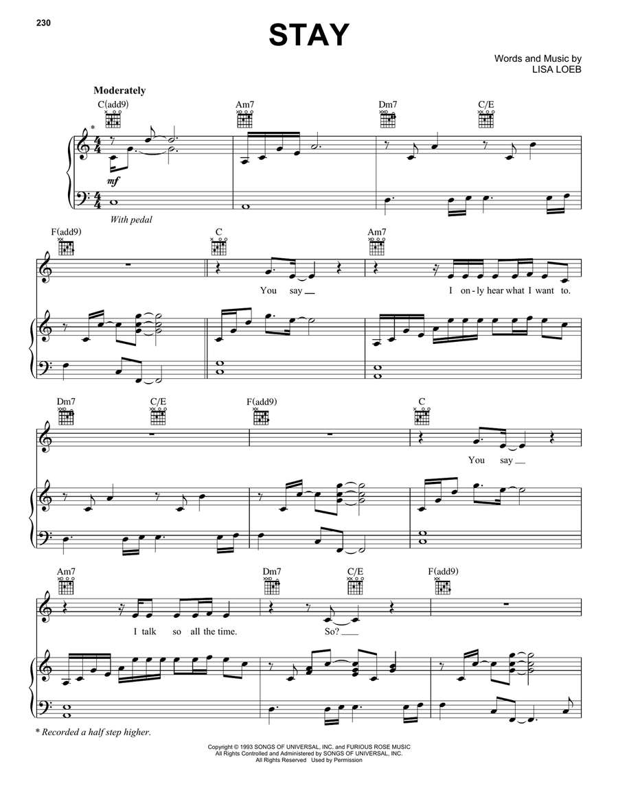Stay Piano, Vocal, Guitar scores gallery preview page 1