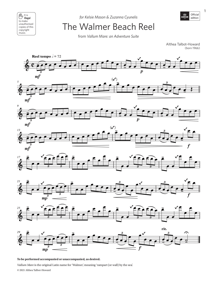 The Walmer Beach Reel (Grade 4 List C9 from the ABRSM Treble Recorder syllabus from 2022) Alto Recorder scores gallery preview page 1
