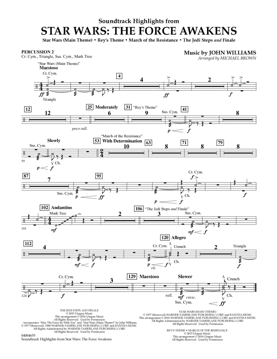 Soundtrack Highlights from Star Wars: The Force Awakens - Percussion 2 Percussion scores gallery preview page 1