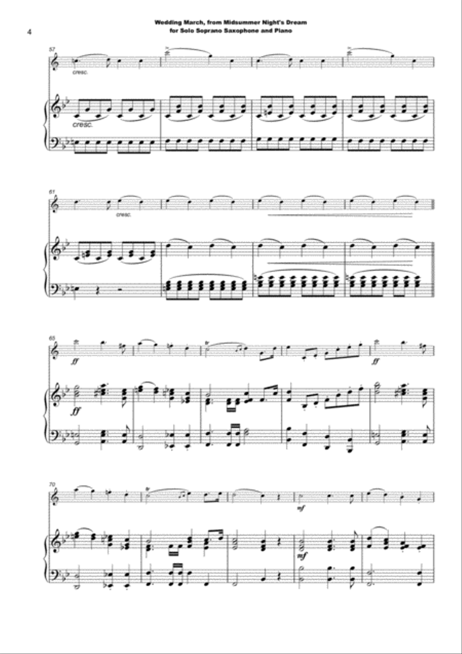 Wedding March by Mendelssohn, for Solo Soprano Saxophone and Piano Soprano Saxophone scores gallery preview page 5