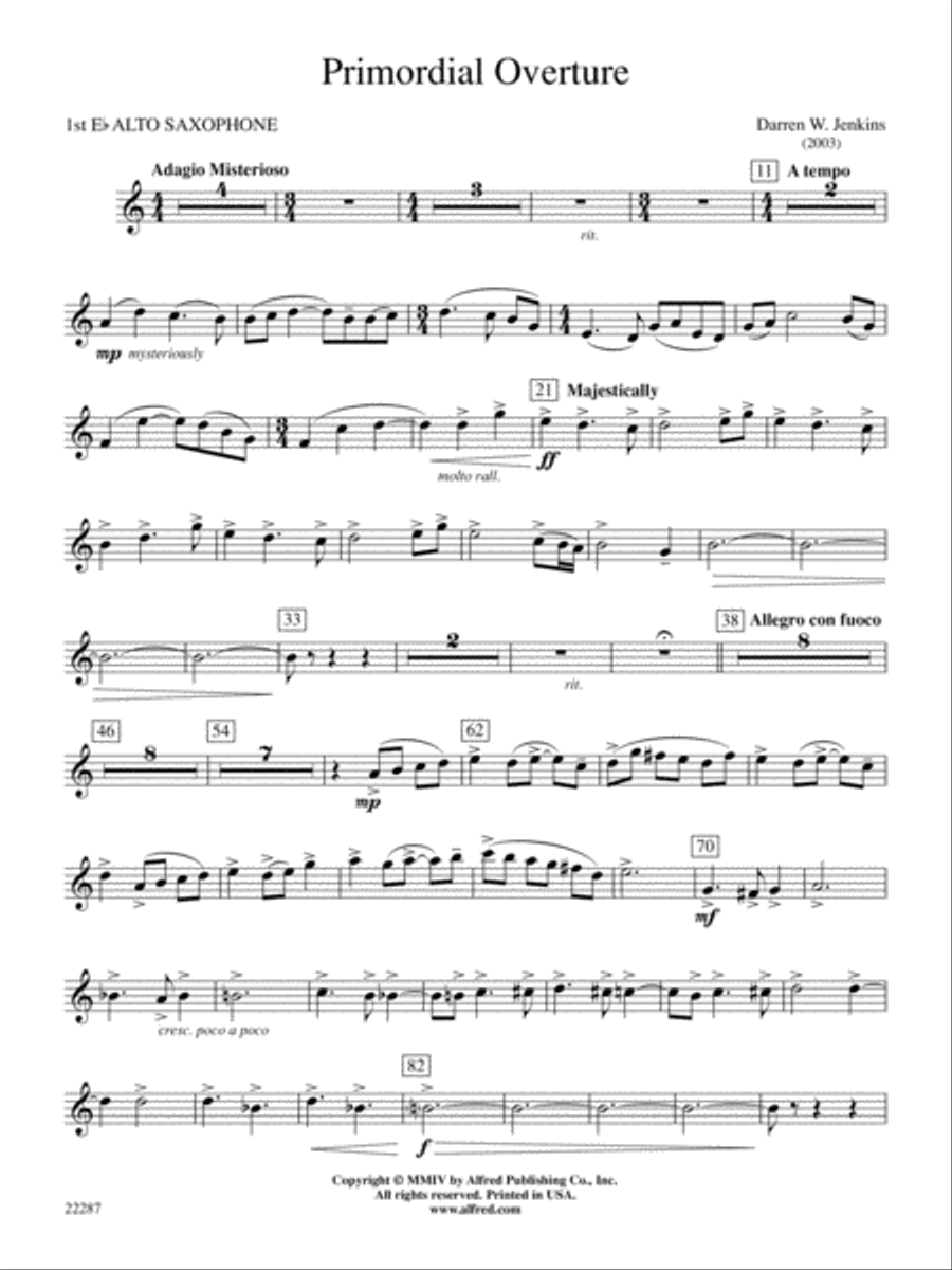 Primordial Overture: E-flat Alto Saxophone Concert Band scores gallery preview page 1