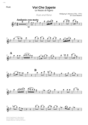 Voi Che Sapete from Le Nozze di Figaro - Flute and Piano (Individual Parts)