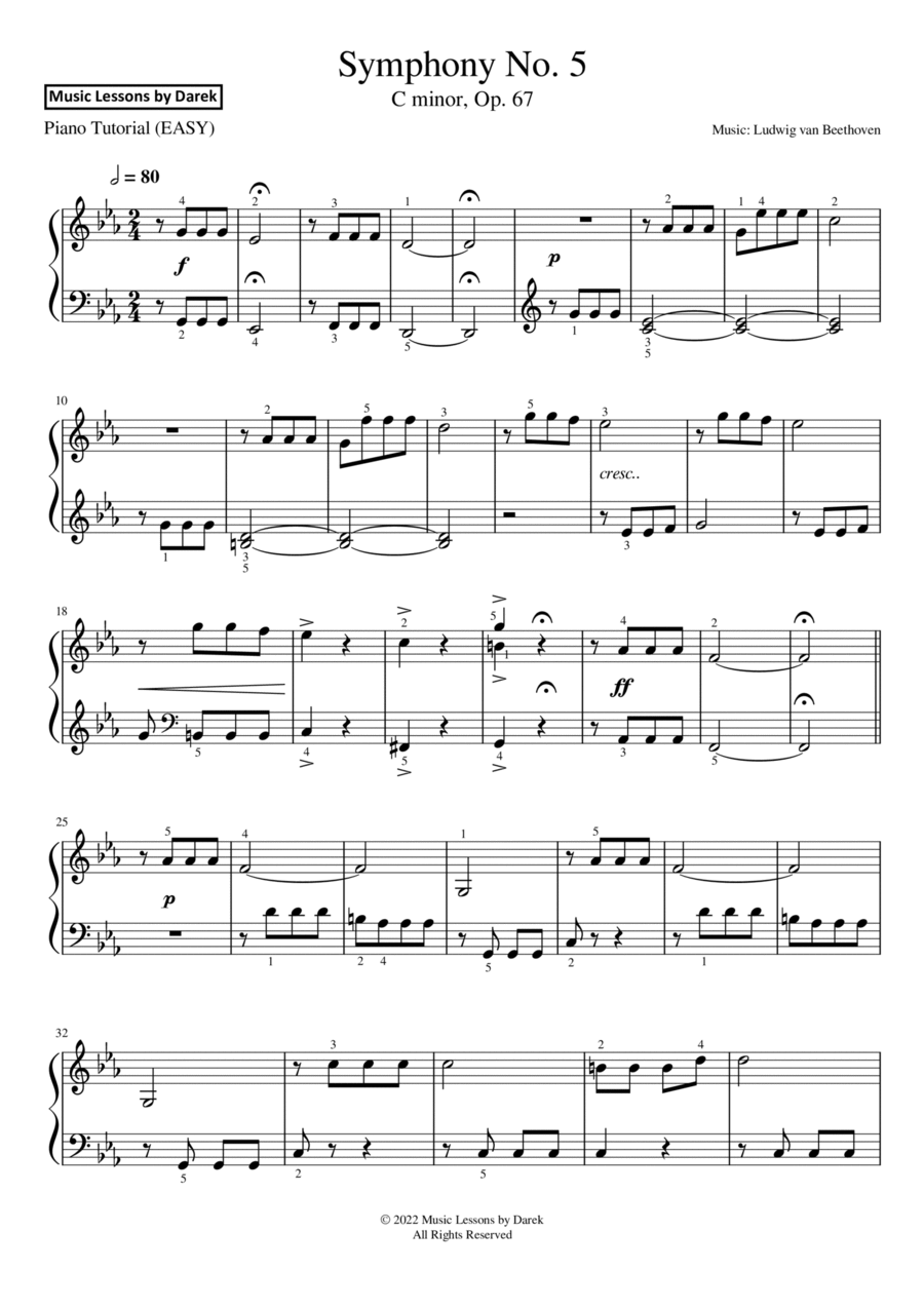 Symphony No. 5 (EASY PIANO) C minor, Op. 67 [Ludwig van Beethoven] Easy Piano scores gallery preview page 1