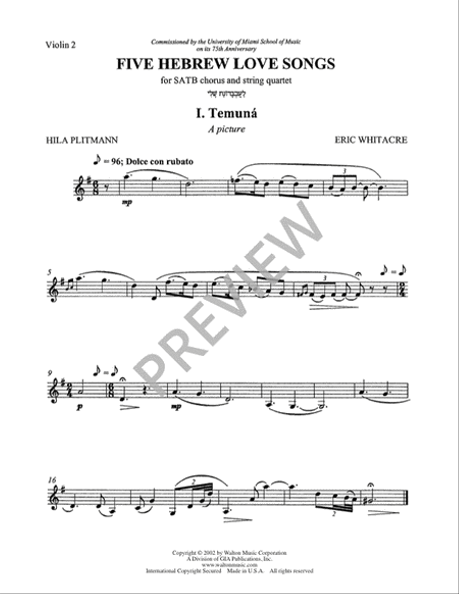 Five Hebrew Love Songs (String Parts) Choir scores gallery preview page 8