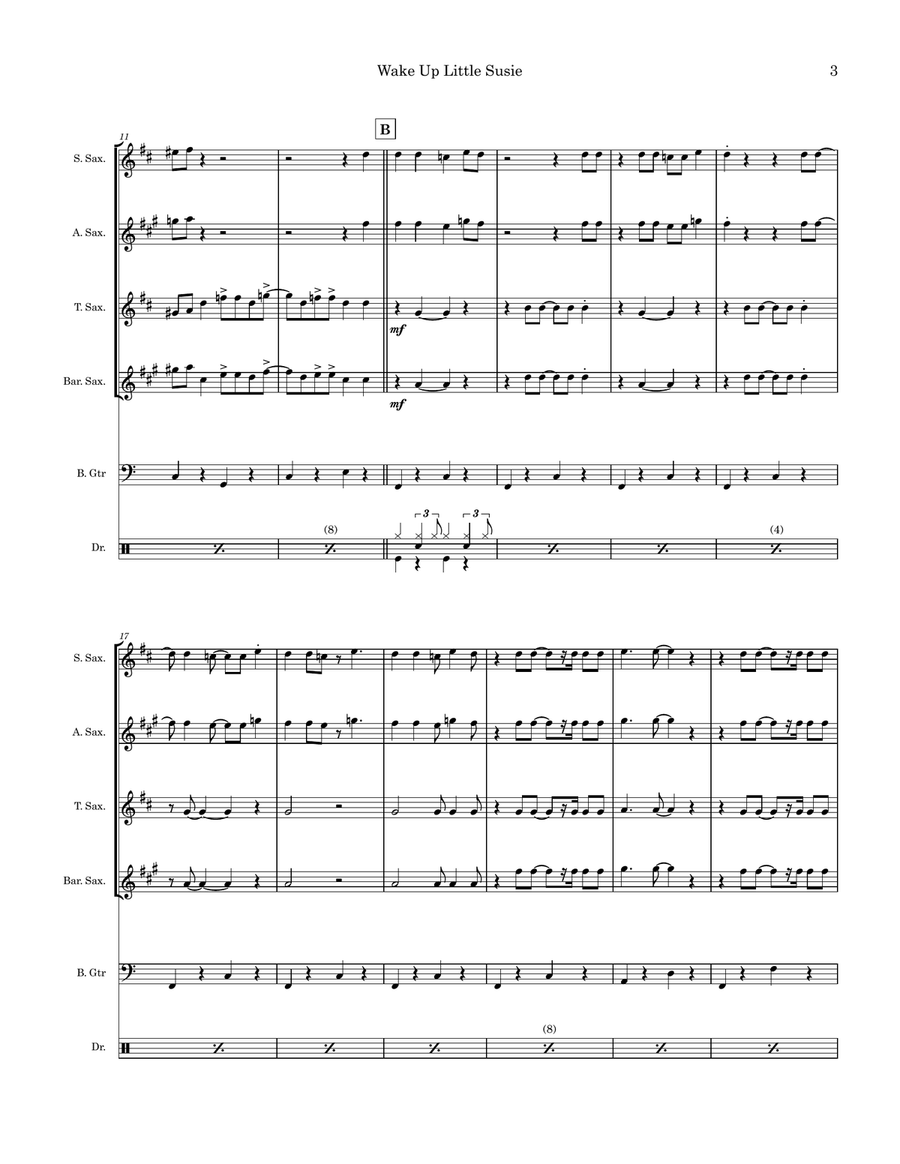 Wake Up Little Susie Saxophone Quartet scores gallery preview page 3