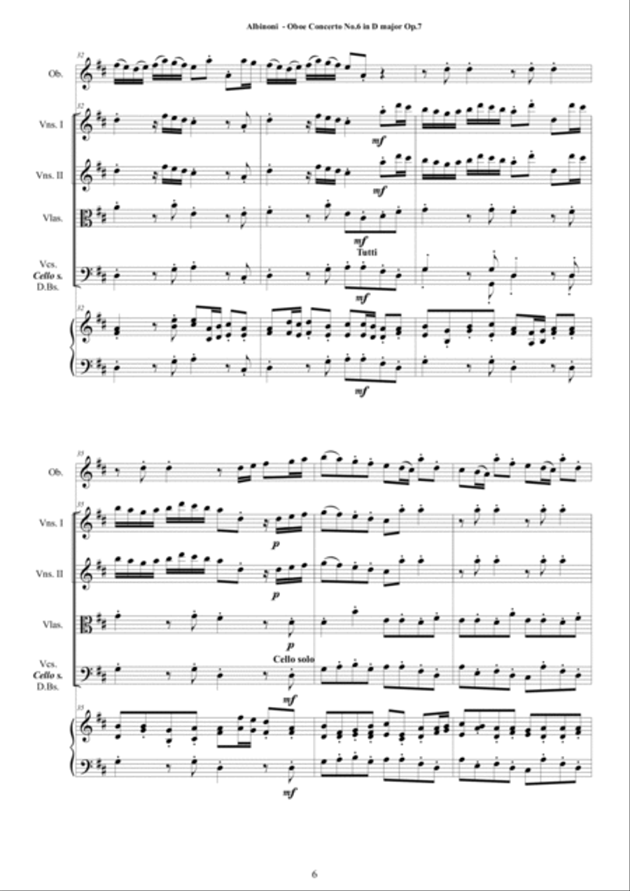 Albinoni - Oboe Concerto No.6 in D major Op.7 for Oboe, Strings and Cembalo Chamber Orchestra scores gallery preview page 6