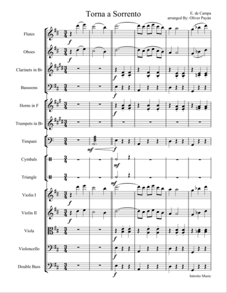 Torna a Sorrento for Orchestra Chamber Orchestra scores gallery preview page 1