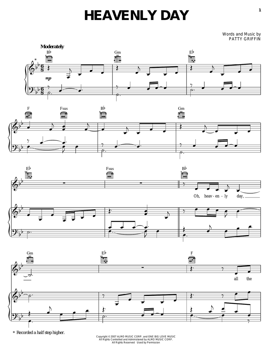 Heavenly Day Piano, Vocal, Guitar scores gallery preview page 1