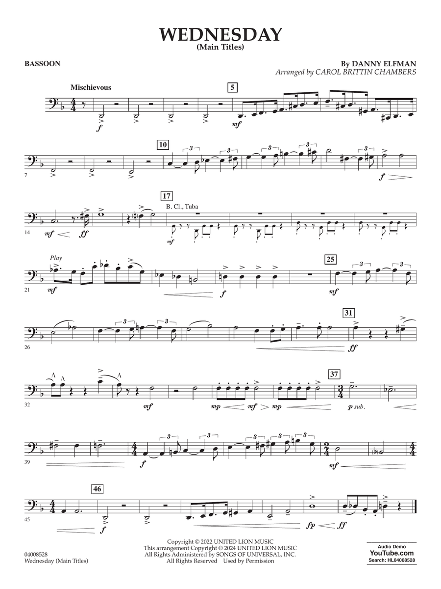Wednesday (arr. Carol Brittin Chambers) - Bassoon Concert Band scores gallery preview page 1