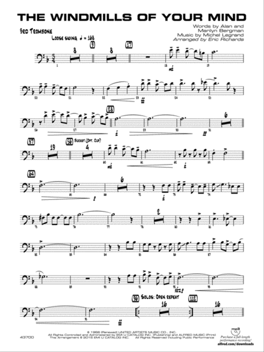 The Windmills of Your Mind: 3rd Trombone Jazz Ensemble scores gallery preview page 1