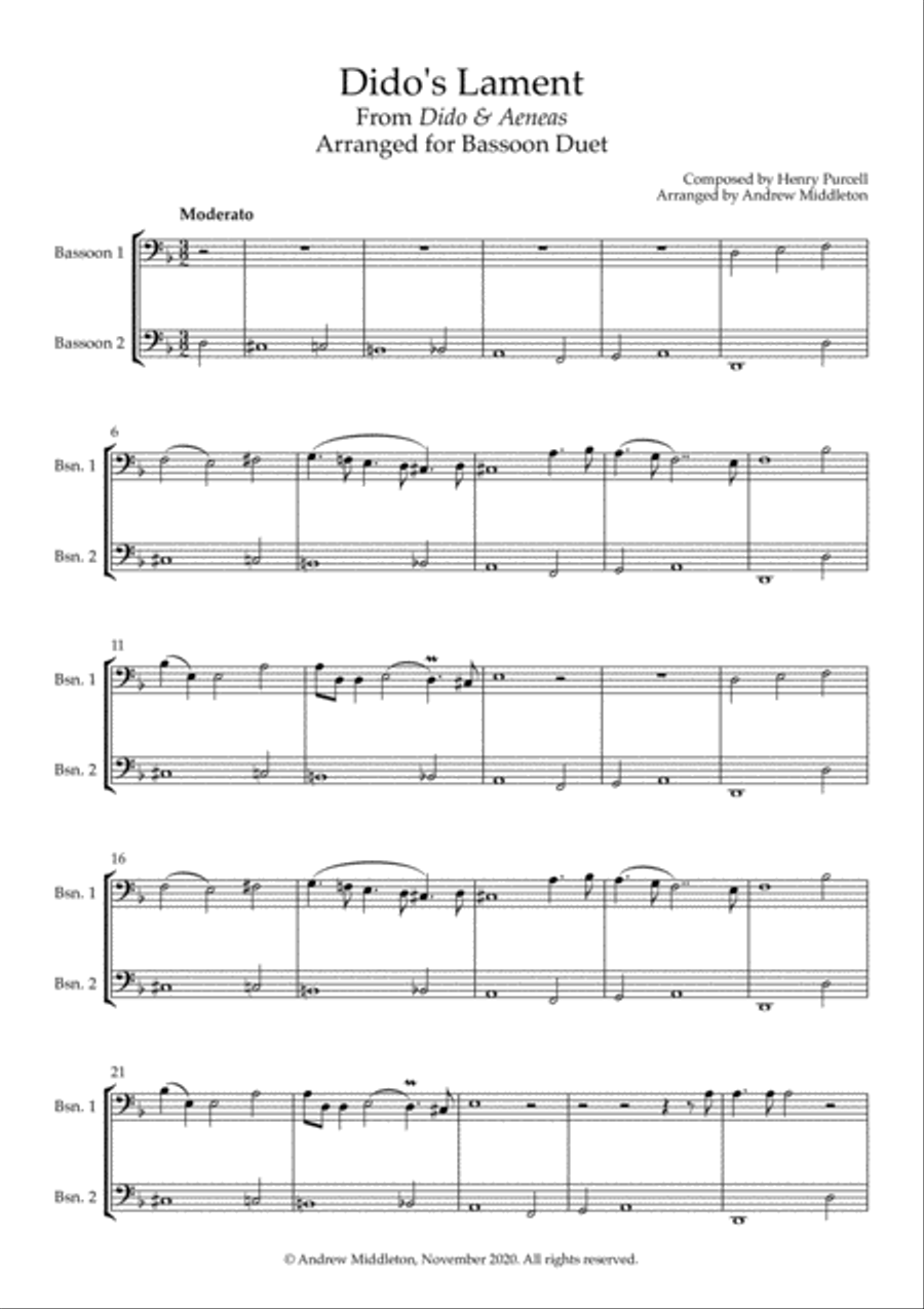 Dido's Lament arranged for Bassoon Duet Woodwind Duet scores gallery preview page 3
