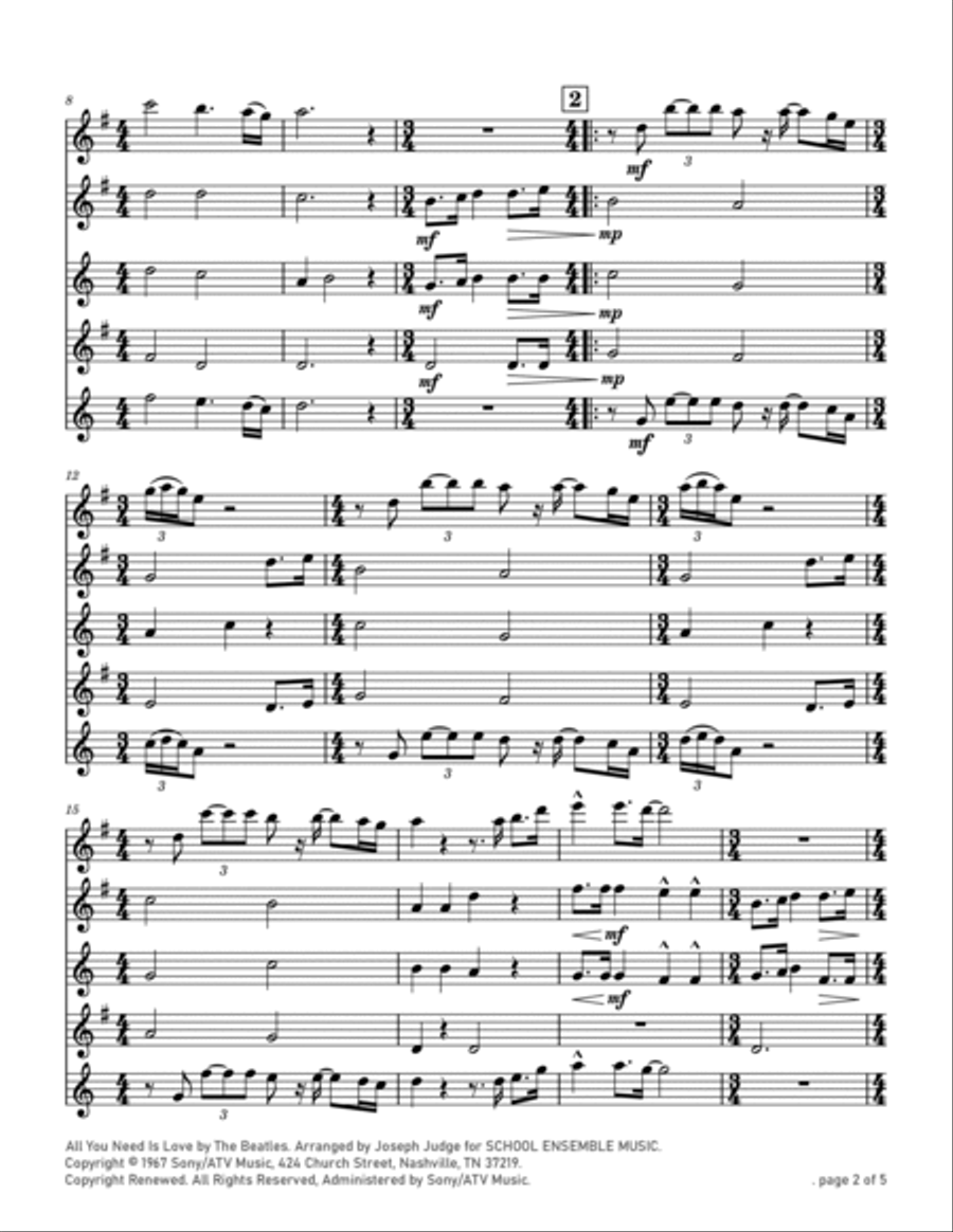 All You Need Is Love Saxophone Quartet scores gallery preview page 2